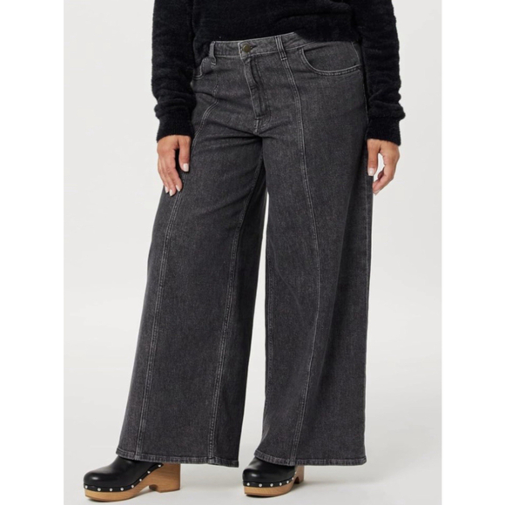 The Drop Women's 36 Sz Frida Relaxed Fit Jeans Light Gray Wide-Leg High Rise
